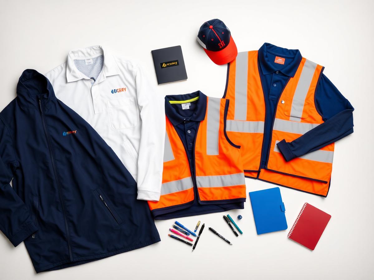Uniformes, coletes de alta visibilidade, chapéus, agendas e canetas personalizadas para empresas